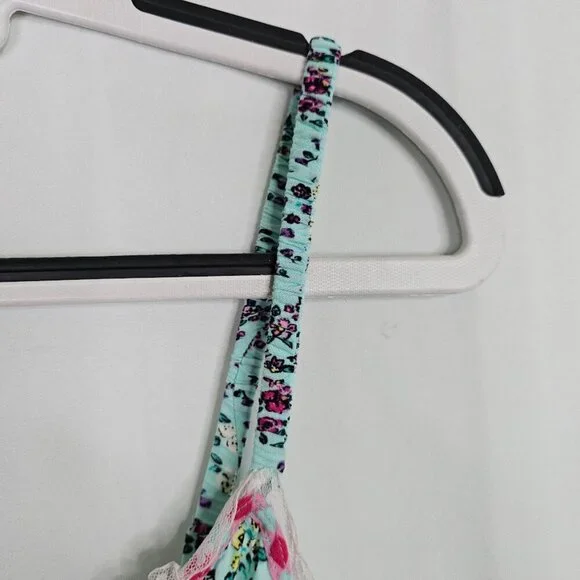 JUICY COUTURE Cami Tank Top size L  AQUA GREEN PINK PURPLE Floral Sleep Pajama - Picture 7 of 9